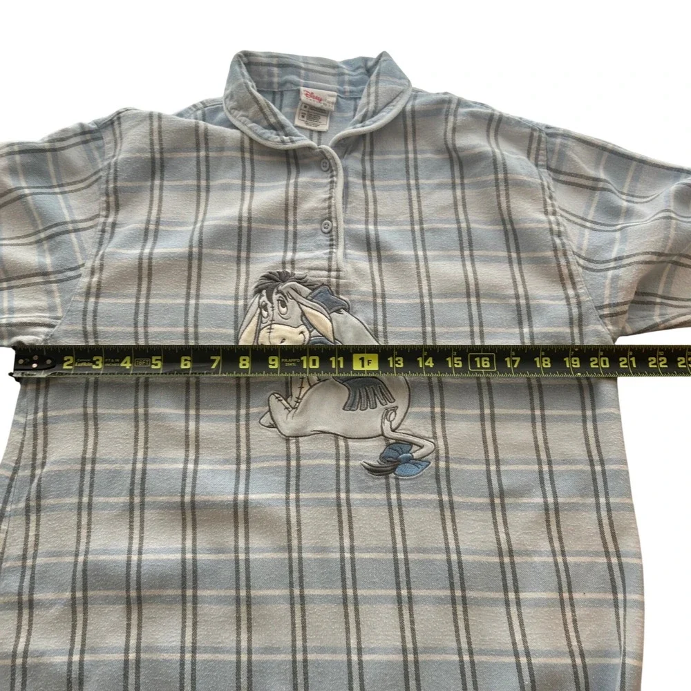 Disney Store Nightgown Womens M Blue Plaid Eeyore Cotton Flannel Sleepwear Y2K